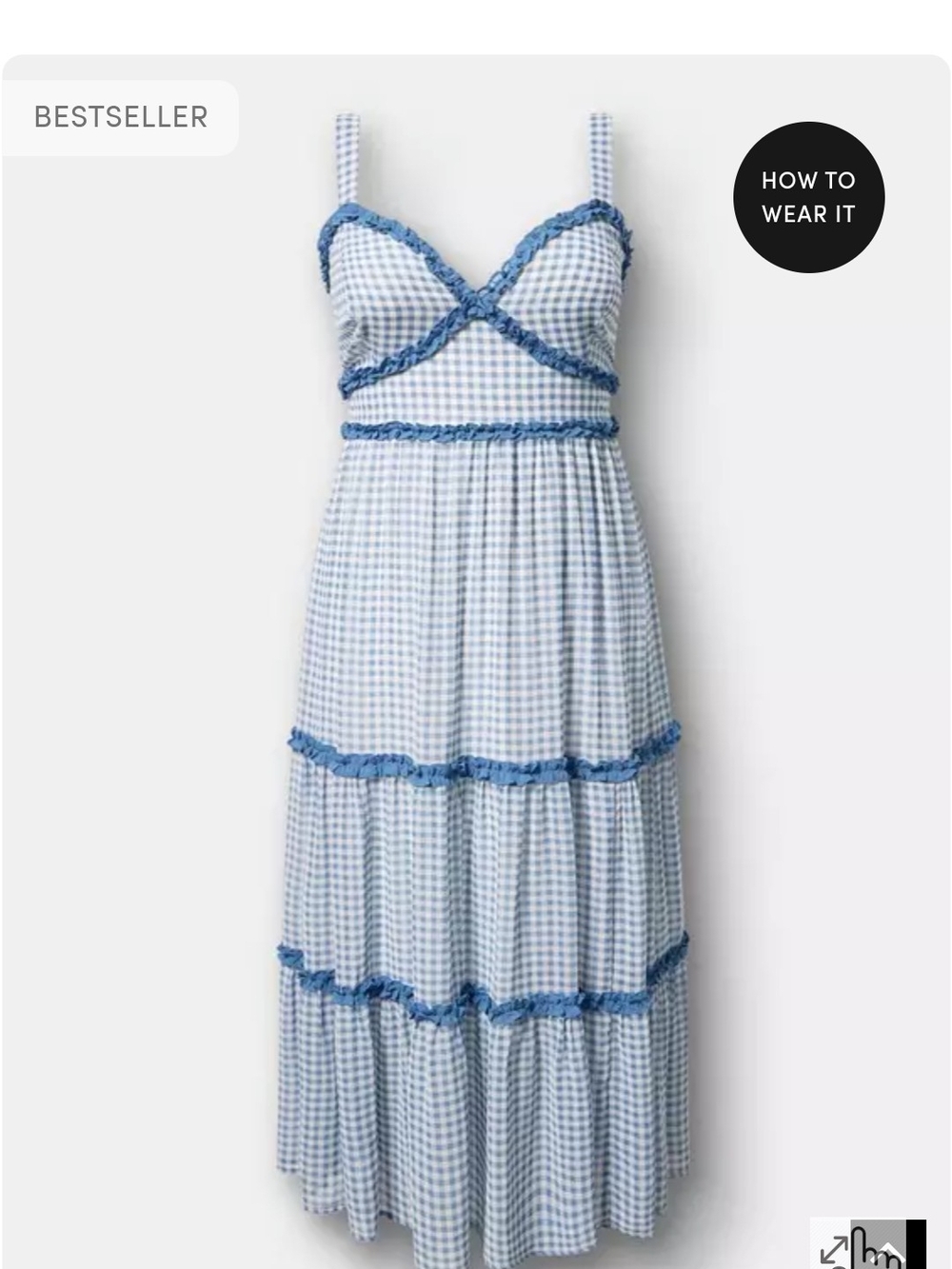 Chiffon Blue Gingham Maxi Dress with Ruffle Trim - Picture 4 of 4